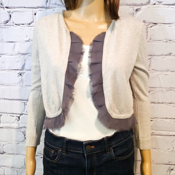 ANTHROPOLOGIE - GUINEVERE, Gray long sleeve open cardigan flattering hem details - Picture 4 of 11